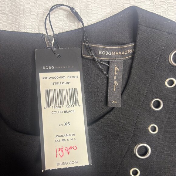 BCBGMaxAzria Stelloun Grommet Sleeveless Peplum Tank Top Black Silver Women NWT - Picture 3 of 5